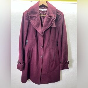 Kenneth Cole Wool Blend Pea Coat Womens 14 Burgundy Warm Winter Jacket